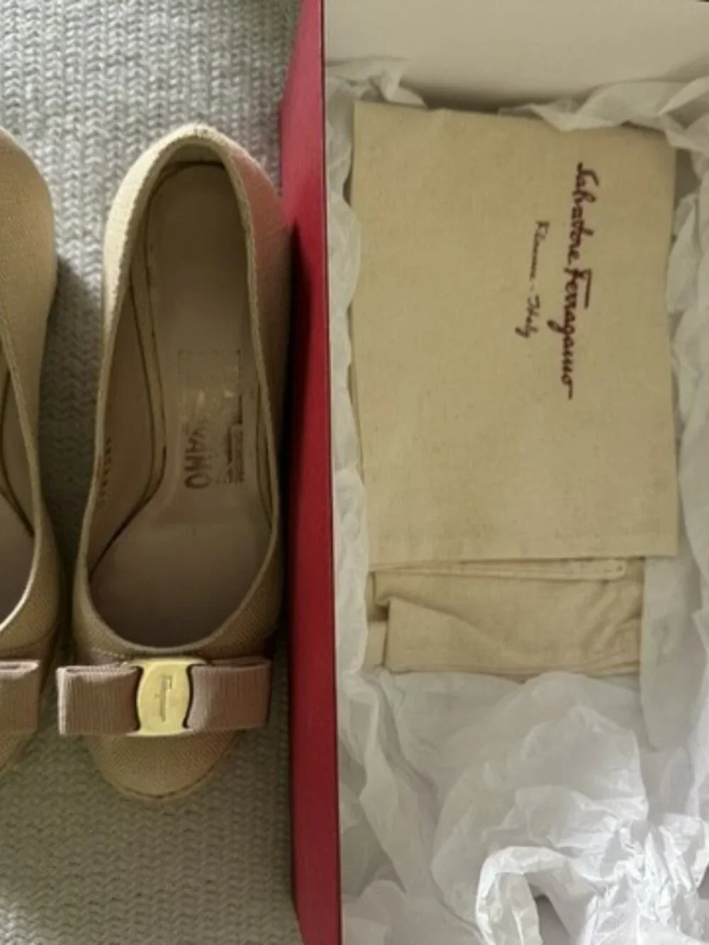 Brand New Women's Size 4B Salvatore Ferragamo Beige Wedge Shoes